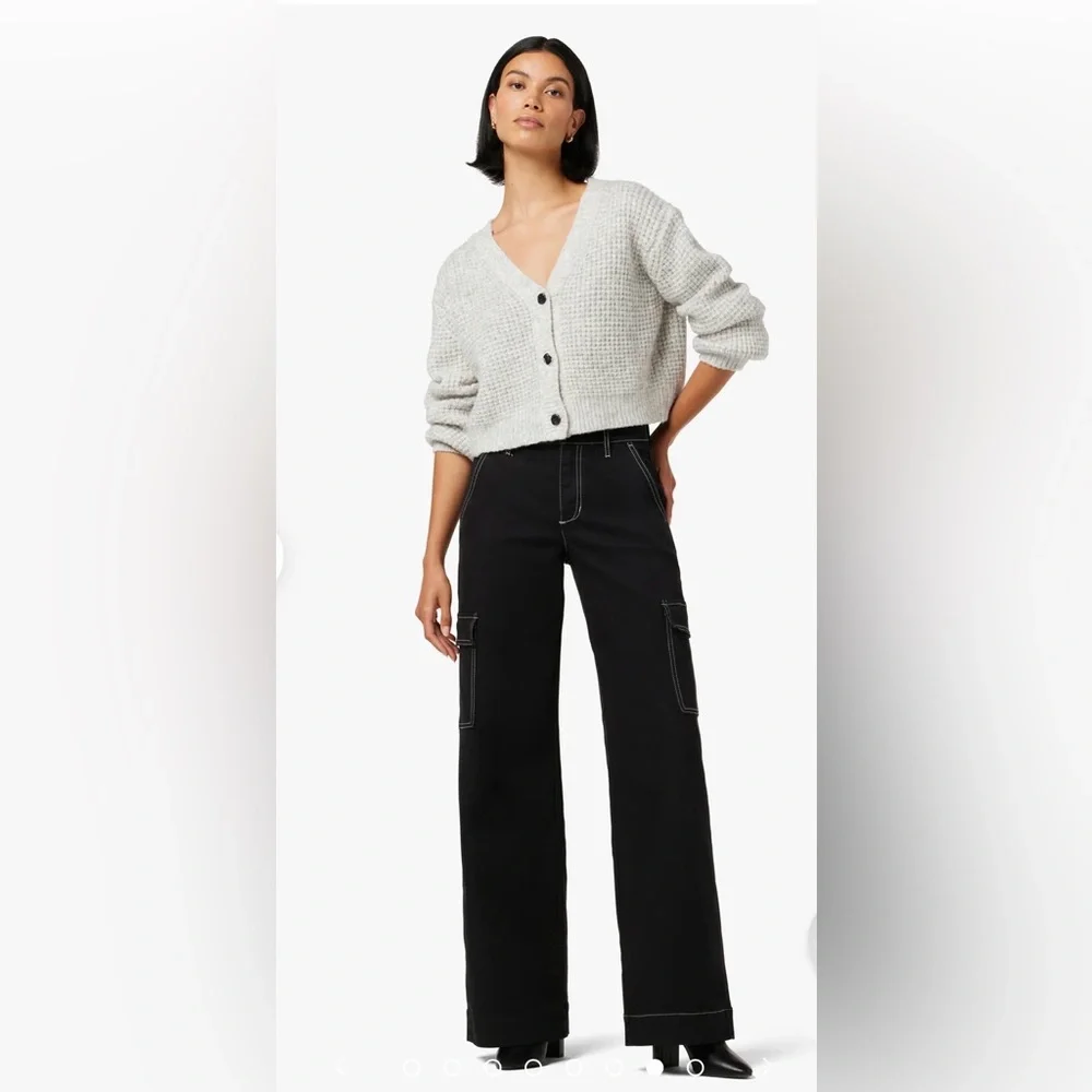 Joes Jeans the Farah High-Rise Black Cargo Wide-Leg Jeans pants 33 NWT